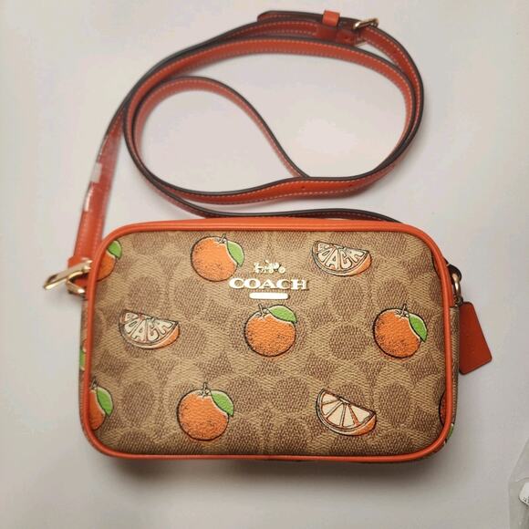 NWT Coach CBA81 Mini Jamie Camera Bag In Signature Canvas With Orange Print - Picture 1 of 8